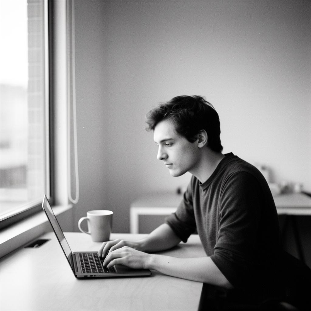 Solo founder working alone at a laptop